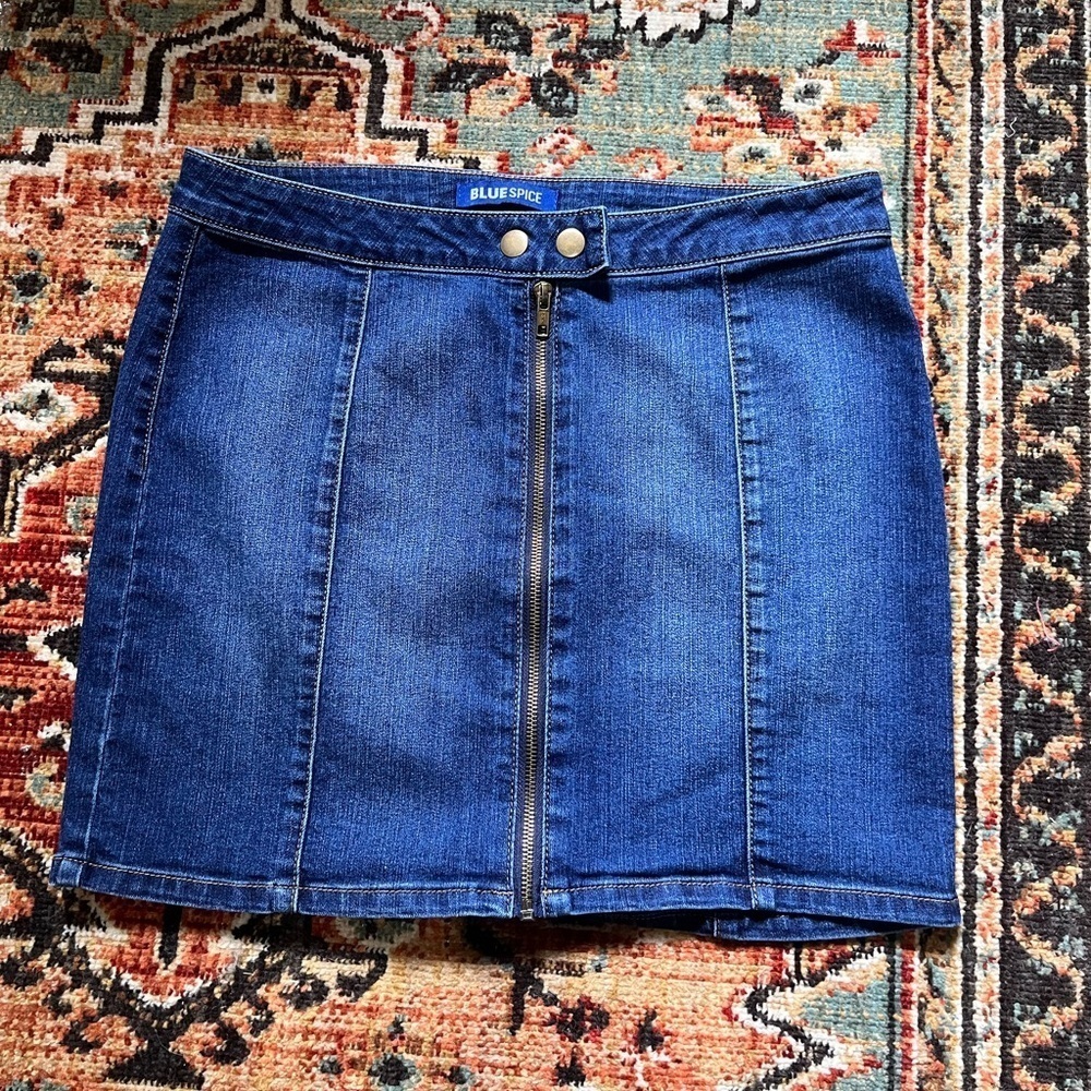 Vintage Y2K Blue Spice Mini Skirt Full Zip Straight Fit